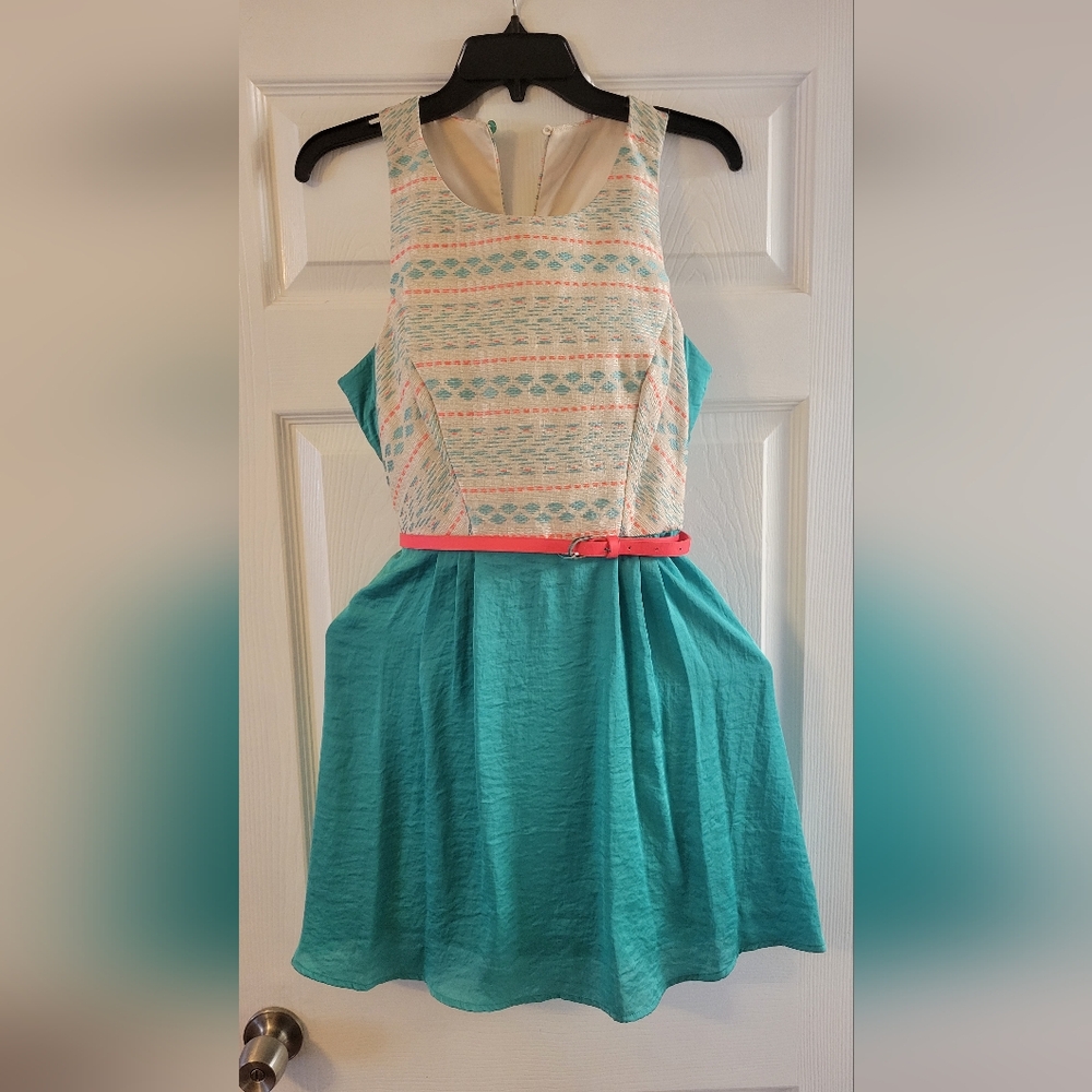 Teeze Me Teal and Coral Patterned Kids Dress